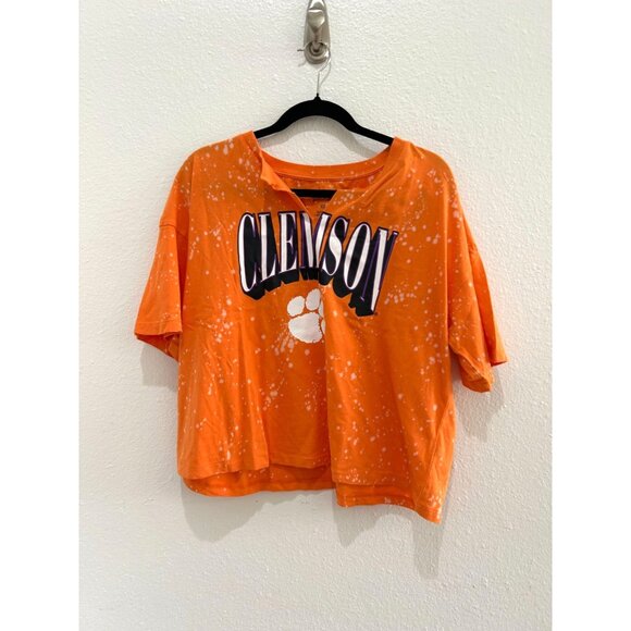 Clemson Tigers Womens XL Orange Bleached Graphic T-Shirt By Erin Andrews - Picture 1 of 3